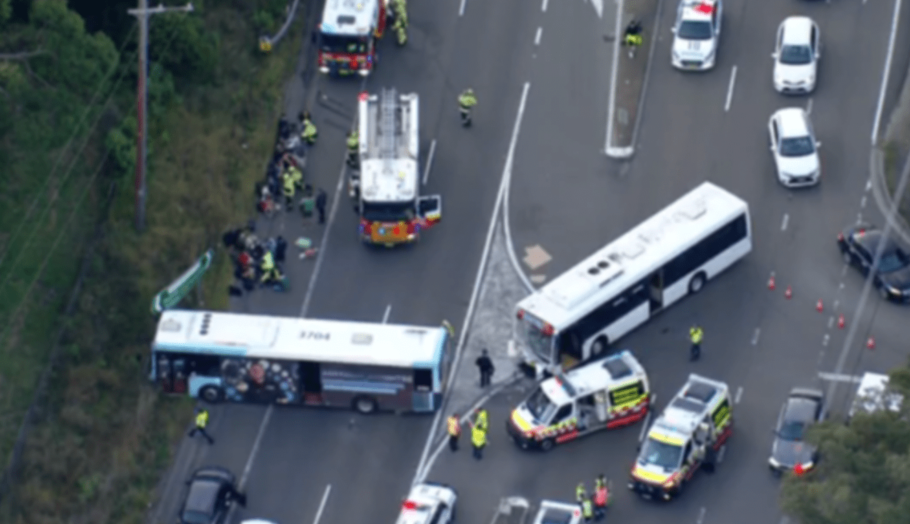 Traffic delays ensued after two buses collided in Springwood, resulting in injuries to school children.