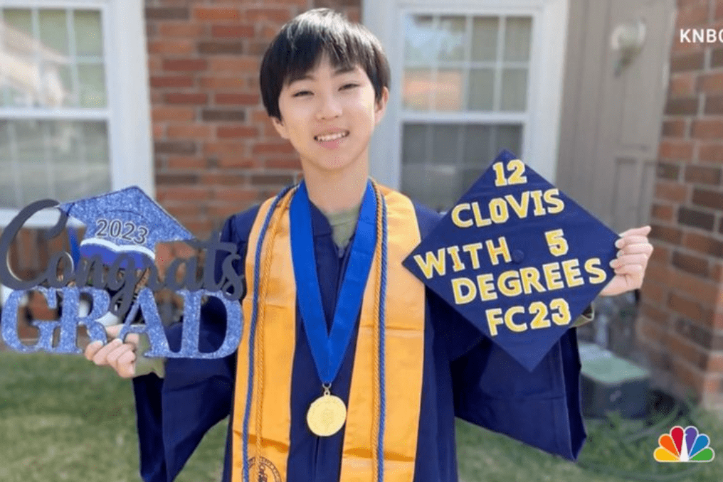 Youngest Fullerton College graduate, a 12-year-old boy, receives five degrees!