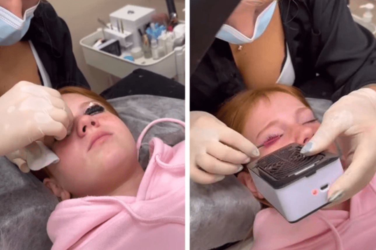 Mom gets criticism online for forcing her 11-year-old daughter to get eyelash extensions because she has red hair.