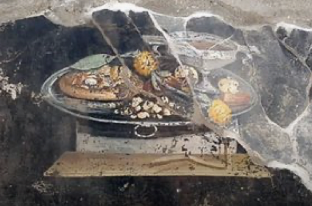 Pompeii archaeologists find a 2,000-year-old painting with a dish resembling pizza.