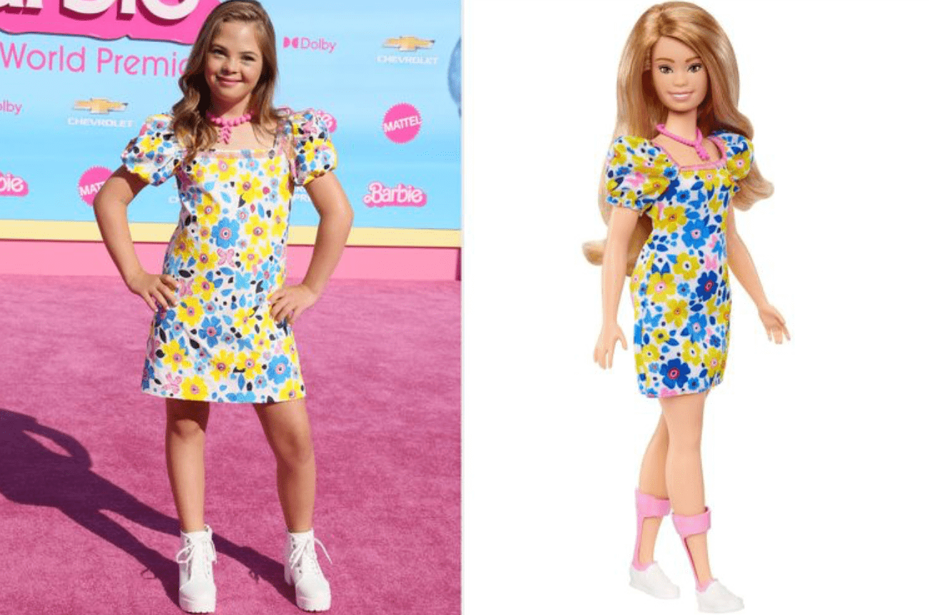 At the movie premiere, an actress and advocate dressed as the first Barbie with Down syndrome and posed with Margot Robbie.