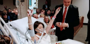 A woman with cancer marries in a hospital, and her spouse disintegrates after looking into her eyes 18 hours later.