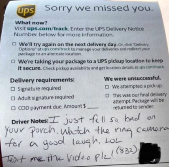 UPS Driver Takes a Tumble, Shares the Laughter